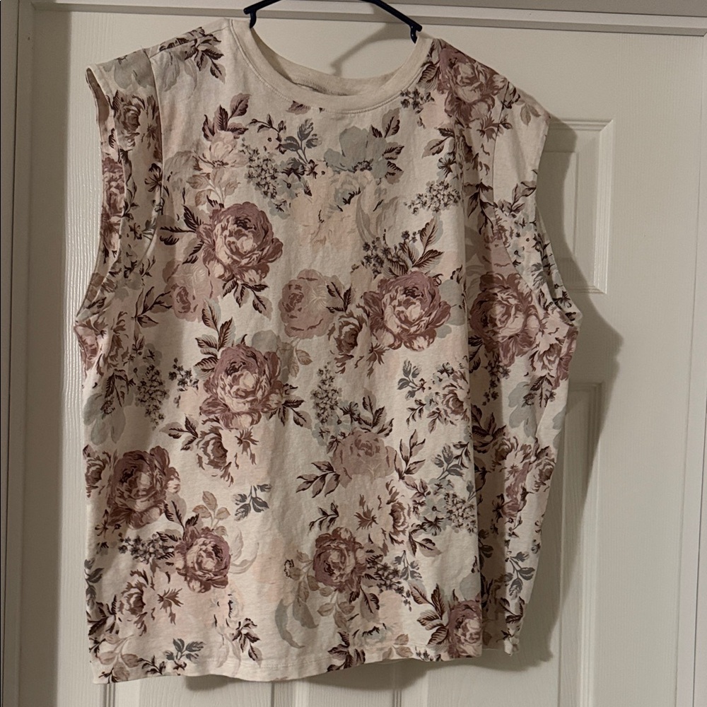 Torrid Floral Muscle Tee - Cream and Brown